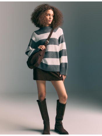 stradivarius βασικό πλεκτό πουλόβερ ανθρακί xs