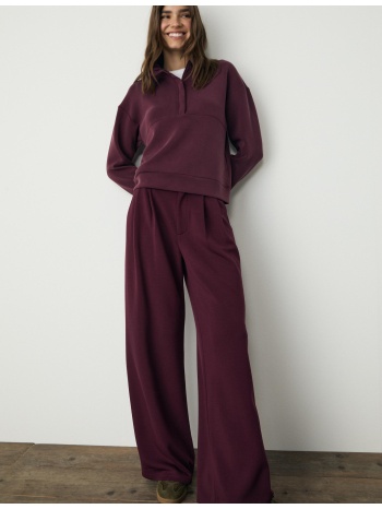 stradivarius φούτερ με φερμουάρ και απαλή υφή μελιτζανί xs