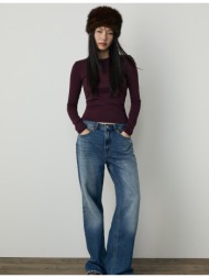 stradivarius βασικό μπλουζάκι με μακρύ μανίκι μελιτζανι m