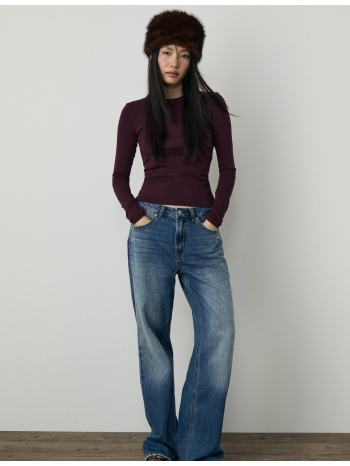 stradivarius βασικό μπλουζάκι με μακρύ μανίκι μελιτζανι m