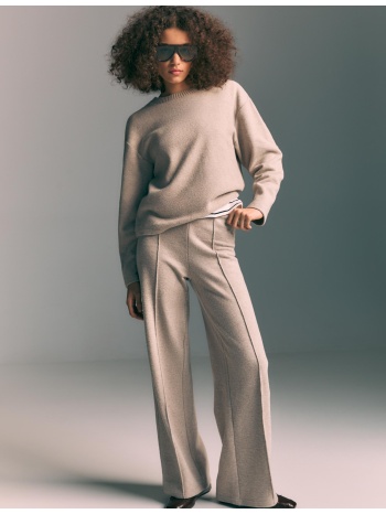 stradivarius παντελόνι πλεκτό με ραφή μπεζ μελανζέ m