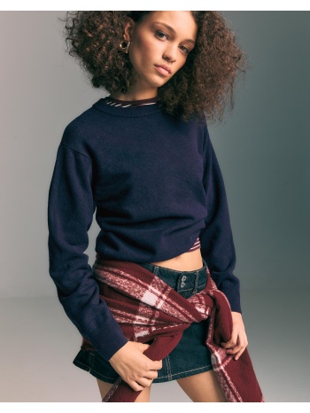 stradivarius βασικό πλεκτό πουλόβερ με απαλή υφή navy blue