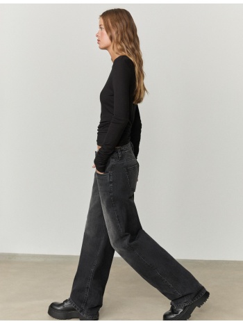 stradivarius τζιν low wide leg σκούρο γκρι 40