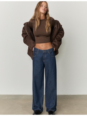 stradivarius μακρυμάνικη μπλούζα από πολυαμίδιο καφέ m