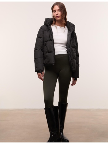 stradivarius βασικό καπιτονέ μπουφάν με κουκούλα μαύρο s