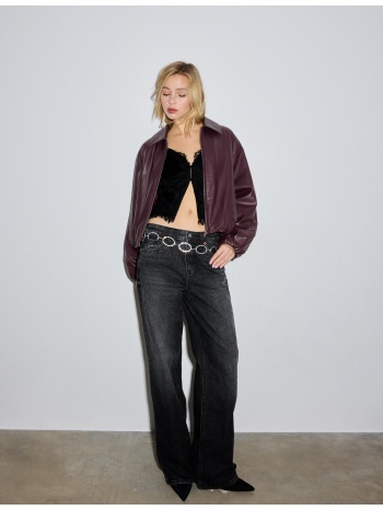 stradivarius καπιτονέ bomber τζάκετ όψης δέρματος γκρενά l σε προσφορά