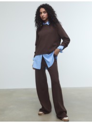 stradivarius παντελόνι πλεκτό με ραφή καφέ s