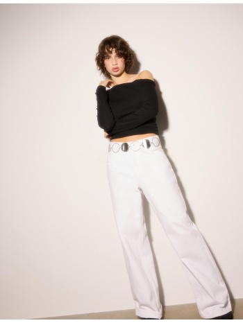 stradivarius μπλούζα με ασύμμετρο ντεκολτέ μαύρο s