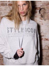 stradivarius φούτερ με κουκούλα και γκλίτερ γκρι μελανζέ l