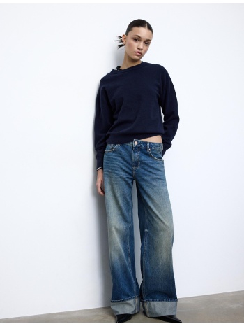 stradivarius d91 τζιν χαμηλόμεσο με φαρδύ μπαντζάκι μπλε