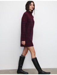 stradivarius κοντό ριγέ πλεκτό φόρεμα με γιακά-κασκόλ μελιτζανί xs