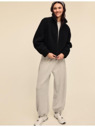 stradivarius μπουφάν με φερμουάρ και όψη συνθετικής γούνας προβάτου μαύρο l