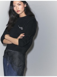 stradivarius πλεκτό πουλόβερ με βάτες μαύρο m