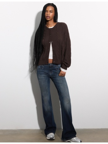 stradivarius ζακέτα με κουμπιά και πλεκτή υφή καφέ xs