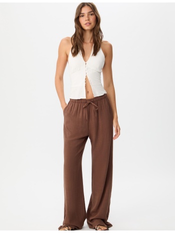 stradivarius ριχτό παντελόνι με λινό καφέ l