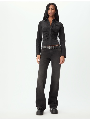 stradivarius ριγέ πουκάμισο με σούρες μαύρο xl