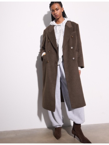 stradivarius μακρύ σταυρωτό παλτό oversize καφέ xs σε προσφορά