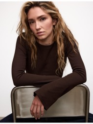 stradivarius βασική μπλούζα με φαρδύ μανίκι καφέ m