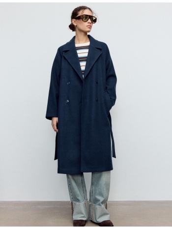 stradivarius παλτό trench με απαλή υφή σκούρο μπλε xs σε προσφορά