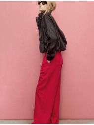 stradivarius φαρδύ παντελόνι με λεπτομέρεια αγκράφα σκούρο κόκκινο 38