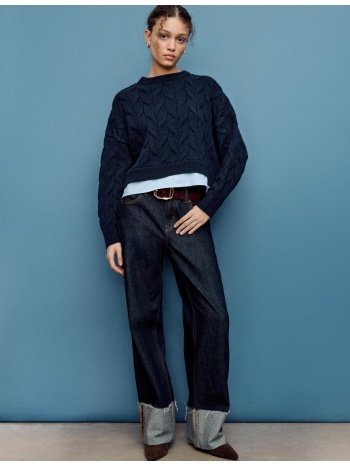 stradivarius πλεκτή μπλούζα συνδυασμένη navy blue m