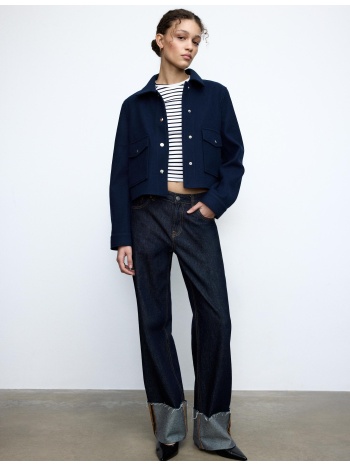 stradivarius κοντό απαλό μπουφάν σκούρο μπλε s σε προσφορά