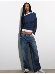 stradivarius μπλούζα με ασύμμετρο λαιμό navy blue s