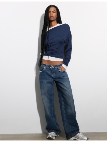 stradivarius μπλούζα με ασύμμετρο λαιμό navy blue s