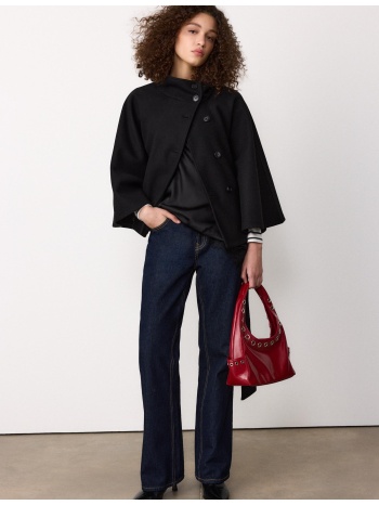 stradivarius μπουφάν-κάπα απαλής υφής μαύρο xs-s