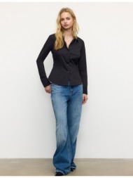 stradivarius βασικό εφαρμοστό πουκάμισο μαύρο l