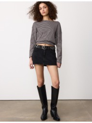 stradivarius μπλούζα μακρύ μανίκι με λαιμόκοψη χαμόγελο και ρίγες καφέ xl