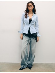 stradivarius βασικό fitted ριγέ πουκάμισο μαύρο l