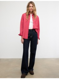 stradivarius βασικό ριγέ πουκάμισο με τσέπη από ποπλίνα κόκκινο xl