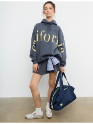 stradivarius φούτερ με κουκούλα και τύπωμα ανθρακί l