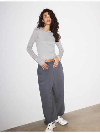 stradivarius μπλούζα διπλό layer γκρι μελανζέ xs