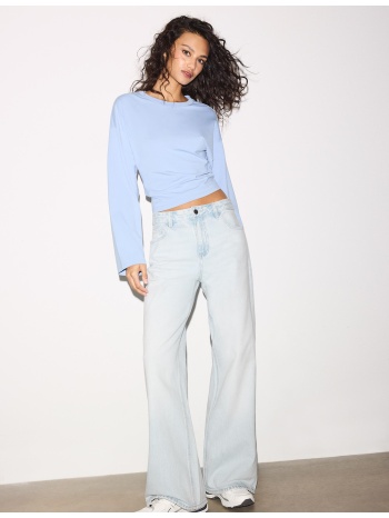 stradivarius τζιν παντελόνι με φαρδύ μπατζάκι μπλε ντένιμ 38