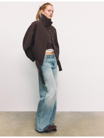 stradivarius μπουφάν φούσκα oversize με απαλή υφή καφέ xl