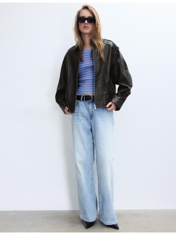 stradivarius oversize δερμάτινο τζάκετ μαύρο s