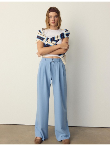 stradivarius φαρδύ παντελόνι με λεπτομέρεια αγκράφα σιέλ 32