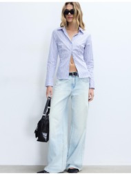 stradivarius βασικό fitted ριγέ πουκάμισο μπλε xl