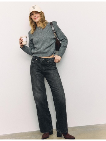 stradivarius πλεκτό πουλόβερ με βάτες ανθρακί l