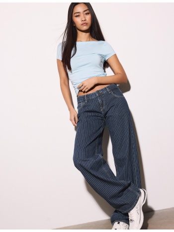 stradivarius κοντομάνικη μπλούζα με σούρες στο πλάι σιέλ s