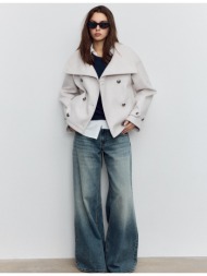 stradivarius σταυρωτό τζάκετ με ψηλό γιακά και απαλή υφή εκρού m