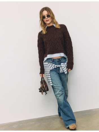 stradivarius πλεκτή μπλούζα διπλού υλικού με αποσπώμενο