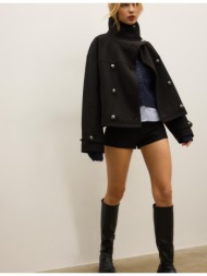 stradivarius σταυρωτό τζάκετ με ψηλό γιακά και απαλή υφή μαύρο l