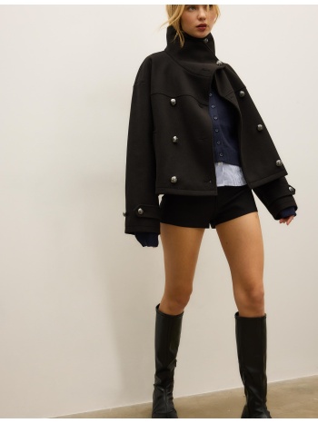 stradivarius σταυρωτό τζάκετ με ψηλό γιακά και απαλή υφή