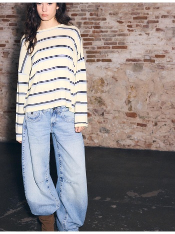 stradivarius πλεκτό πουλόβερ με λεπτές ρίγες κίτρινο παστέλ