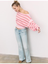 stradivarius πλεκτό πουλόβερ ασύμμετρο με ριμπ κάτω μέρος παστέλ ροζ m