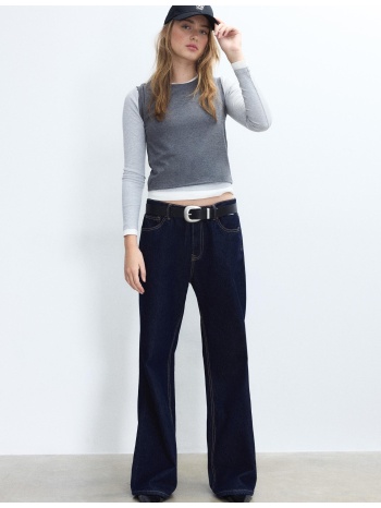 stradivarius μακρυμάνικη μπλούζα με τριπλό look ανθρακί xl