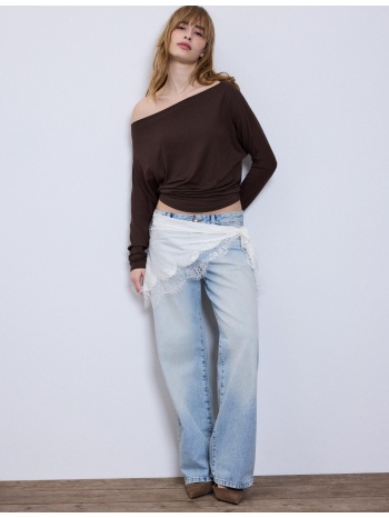 stradivarius ασύμμετρη μπλούζα modal καφέ m